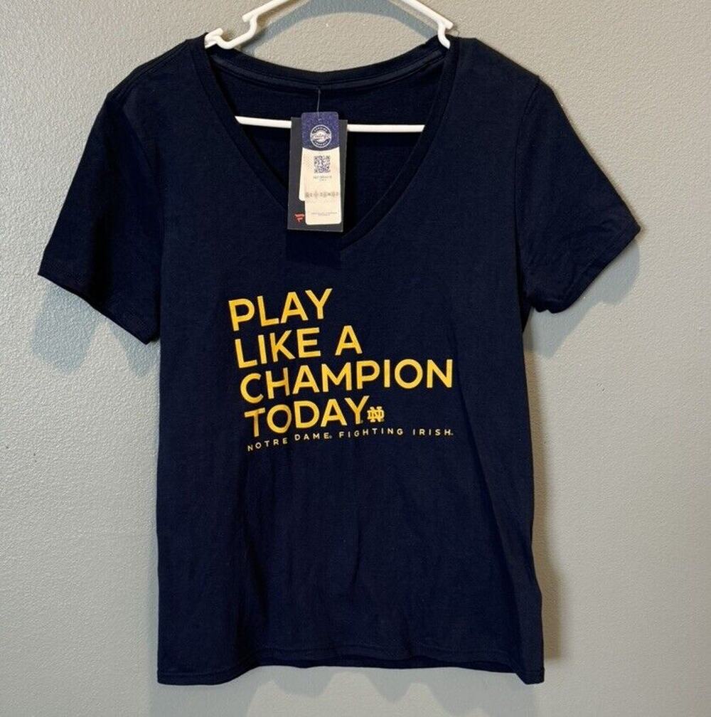 NWT Fanatics Play Like A Champion Today Notre Dame T-Shirt Women's S Navy